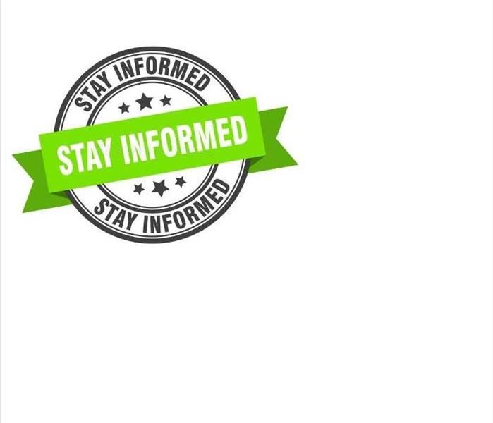 The words "stay informed" in a circle, with banner across that says "stay informed".