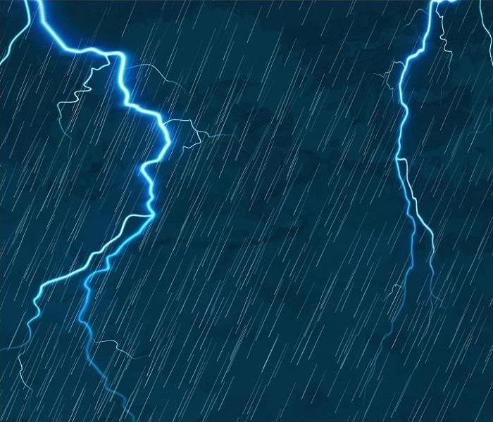 Heavy rain and lightning on background